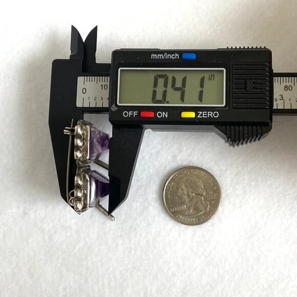 VTG Sterling Silver 925 Mexico Bezel Set Loaf Faceted Double Amethyst Brooch - Picture 16 of 16